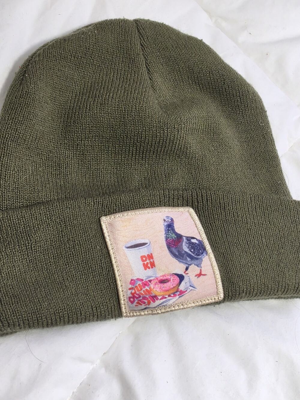 FLYN Pigeon Run on Dunkin Donuts Beanie Green Sage Sold Out Discontinued One Siz